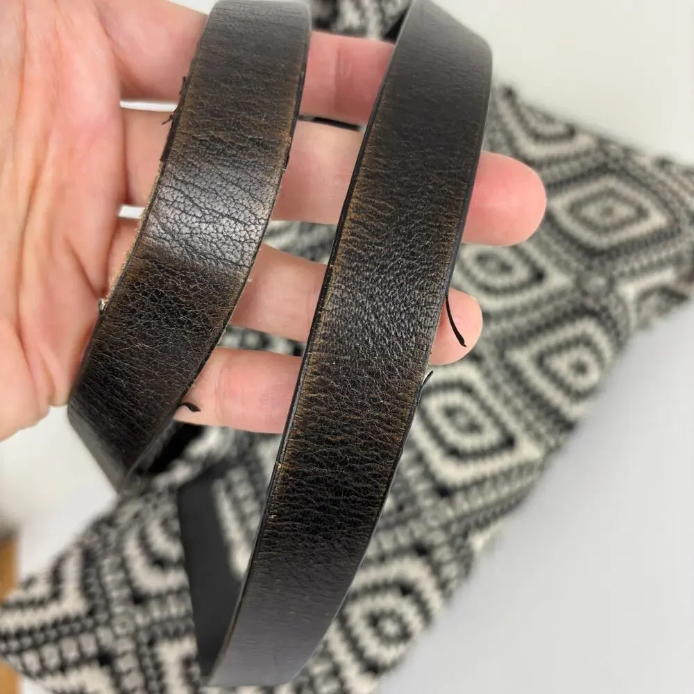 Lucky Brand Aztec Boho Tote Bag Purse Black White Leather Straps large